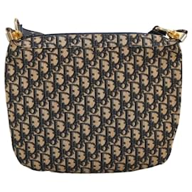 Christian Dior-Christian Dior Trotter Canvas Shoulder Bag Navy Gold Auth ep6603-Golden,Navy blue