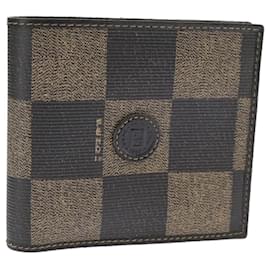 Fendi-Portefeuille en toile Pecan FENDI Noir Marron Noir Marron Auth 101275-Marron,Noir