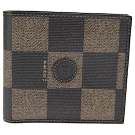 Fendi-Portefeuille en toile Pecan FENDI Noir Marron Noir Marron Auth 101275-Marron,Noir