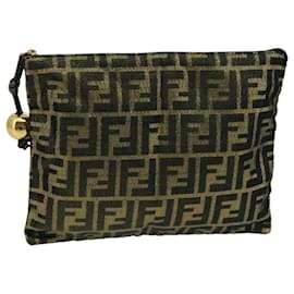 Fendi-FENDI Zucca Canvas Pouch Gold Auth 102385-Golden
