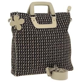 Chanel-CHANEL Hand Bag Canvas 2way Black Silver CC Auth bs20203-Black,Silvery