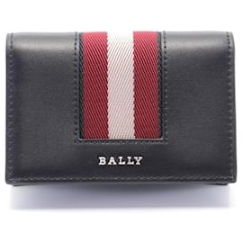 Bally-Bally Balee Leather Business Card Holder-Black,White,Dark red