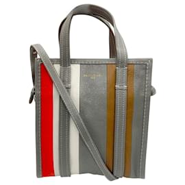 Balenciaga-Balenciaga Grey / Orange / White Bazar Stripe 2Way Leather Shopper Tote Bag-Multiple colors