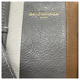 Balenciaga-Balenciaga Grey / Orange / White Bazar Stripe 2Way Leather Shopper Tote Bag-Multiple colors
