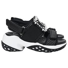 Roger Vivier Viv' Run Embellished Sandals in Black Leather Black