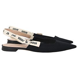 Dior J'adior Slingback Flats in Black Cotton Black