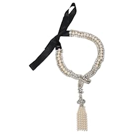 Dolce & Gabbana-Dolce & Gabbana Ribbon Embellished Necklace in White Pearl-White,Cream