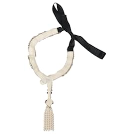 Dolce & Gabbana-Dolce & Gabbana Ribbon Embellished Necklace in White Pearl-White,Cream