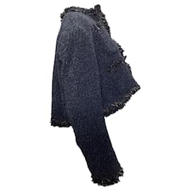 Sacai- Sacai Four-Pocket Tweed Cropped Jacket in Navy Blue Nylon-Blue,Navy blue