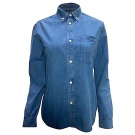 Apc A.P.C. Button-Down Langarmhemd aus blauer Baumwoll-Denim Blau