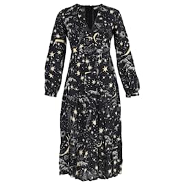 Autre Marque- Rixo Camellia Constellation Midi Long Sleeve Dress in Black Viscose-Black