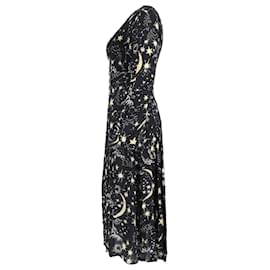 Autre Marque- Rixo Camellia Constellation Midi Long Sleeve Dress in Black Viscose-Black
