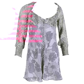 Autre Marque- Rixo Fara Floral Print Mini Long Sleeve Dress in Pink Viscose-Pink