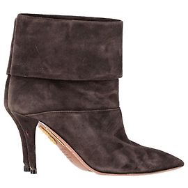Aquazzura Folded Ankle Heeled Boots in Brown Suede Brown