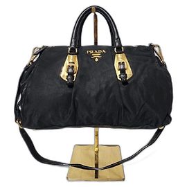 Borsa a tracolla convertibile Prada in tessuto nero Nero