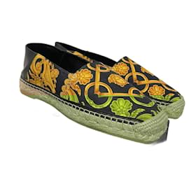 Versace-Versace Baroque Espadrillas-Black,Golden,Yellow