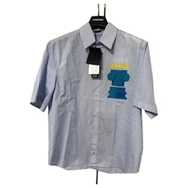 Versace-Chemise La Colonna de Versace-Blanc,Bleu,Bleu clair