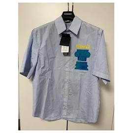 Versace-Camisa La Colonna da Versace-Branco,Azul,Azul claro