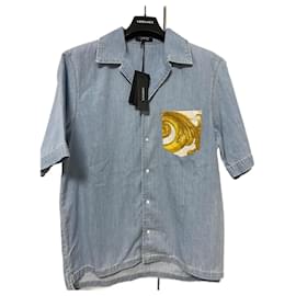 Versace-Versace Denim Shirt-White,Light blue