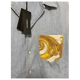 Versace-Versace Denim Shirt-White,Light blue