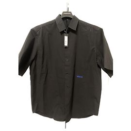 Camicia Versace in cotone a maniche corte nera logo blu Nero