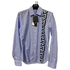 Versace-Versace Greca Shirt-White,Light blue