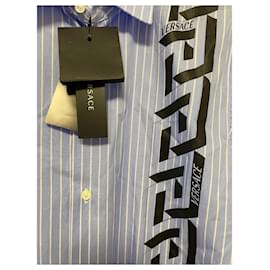Versace-Versace Greca Shirt-White,Light blue