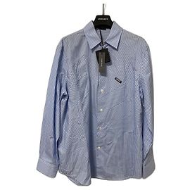 Camisa de algodón a rayas Versace Blanco Azul claro