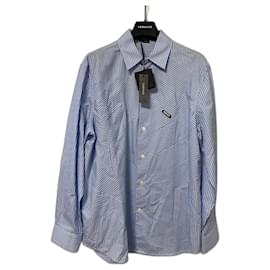 Versace-Versace Striped Cotton Shirt-White,Light blue