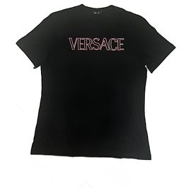 Versace Logo Print T-shirt Black Pink