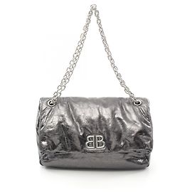 Balenciaga Monaco Medium Leather Shoulder Bag Grey