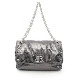 Balenciaga-Balenciaga Monaco Medium Leather Shoulder Bag-Grey