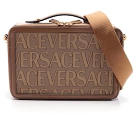 Versace-Versace Canvas Leather Shoulder Bag-Brown