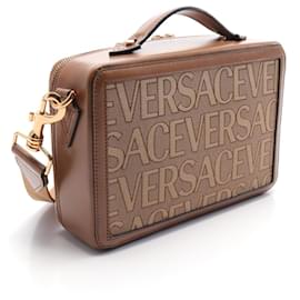 Versace-Versace Canvas Leather Shoulder Bag-Brown