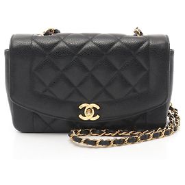 Chanel Diana Flap Shoulder Bag Leather Black Black