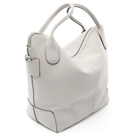 Tod's-Tod's Leather Di Swing Tote Bag-Grey