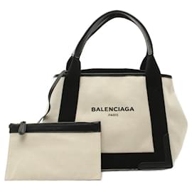 Balenciaga-Balenciaga Navy Cabas S Canvas Leather Tote-Black