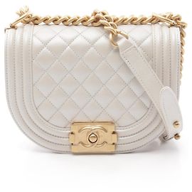 Chanel Boy Leather Shoulder Bag White White
