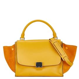 Céline-Celine Trapeze Handbag in Yellow Leather and Suede-Yellow