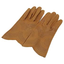Hermès-Hermes Leather Punching Gloves Brown-Brown