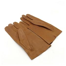 Hermès-Hermes Leather Punching Gloves Brown-Brown