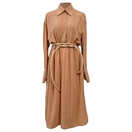 Fendi-Fendi Crêpe De Chine Shirt Dress In Nude Silk-Brown,Flesh