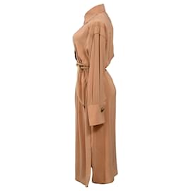 Fendi-Fendi Crêpe De Chine Shirt Dress In Nude Silk-Brown,Flesh