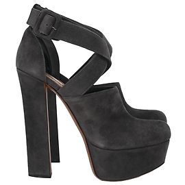 Alaïa Cross Strap Chunky Heel Platform Pumps in Grey Suede Grey