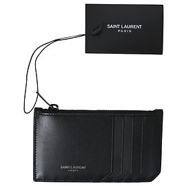 Portacarte in pelle nera con logo Saint Laurent Nero