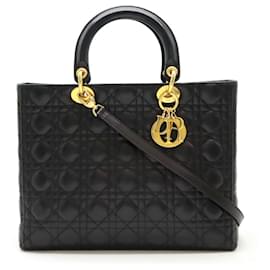 Christian Dior-Dior Lady Dior Cannage Leather Handbag-Black