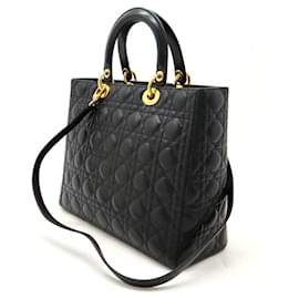Christian Dior-Dior Lady Dior Cannage Leather Handbag-Black