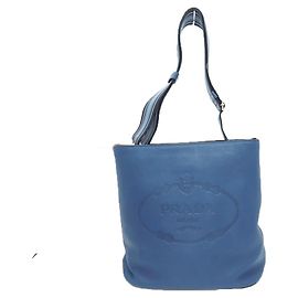 Prada Vitello Phoenix Leather Shoulder Bag Blue