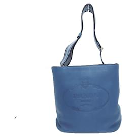 Prada-Prada Vitello Phoenix Leather Shoulder Bag-Blue