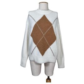 Autre Marque Pull en tricot Mos Mosh Zoom Diamond Ecru Marron Multicolore
